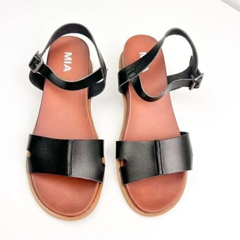 MIA sandal womens size 8 Olina vegan leather black adjustable ankle strap